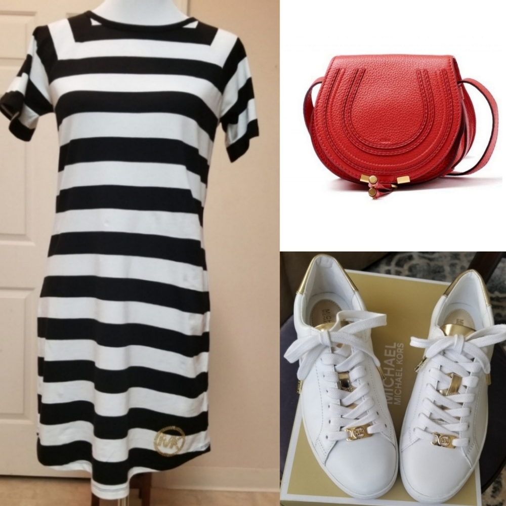 🆕⬇️MICHAEL Michael Kors Black & White Stripe Dress